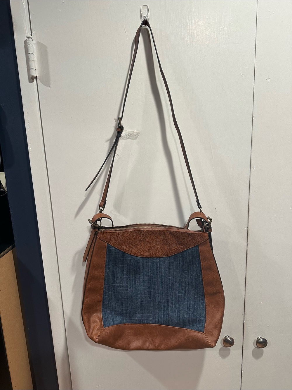 Brown & Blue Denim Crossbody Bag